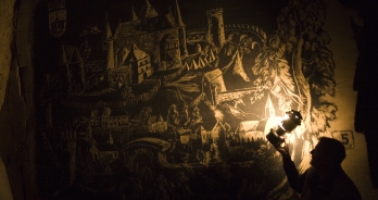 Muurschildering in de grotten van Valkenburg