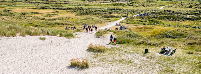 672 x 250 Groep wandelaars duinen Friesland