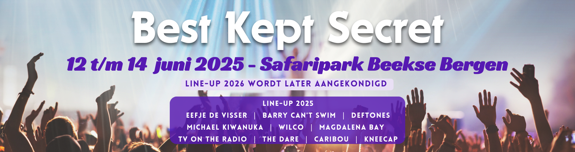 1920 x 510 Best Kept Secret 2026 data zonder line-up