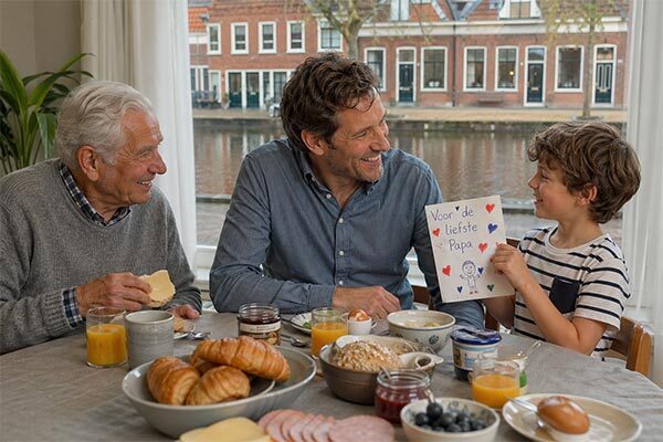Zoon geeft kaartje aan vader