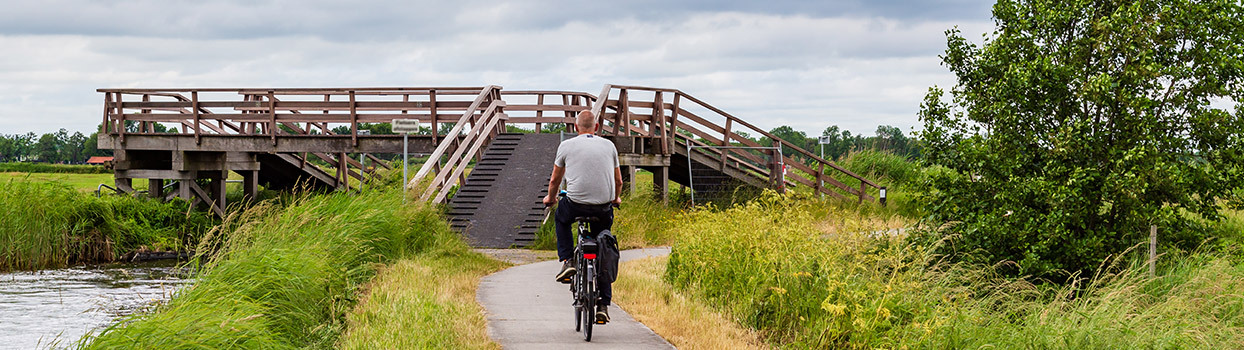Fietsende man door Nationaal Park Weerribben-Wieden